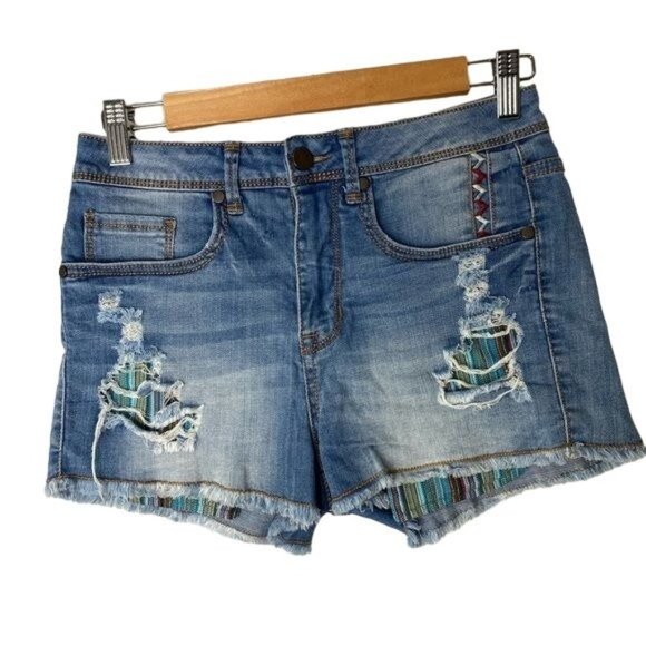 Wild Pearl Pants - Wild Pearl ladies denim cut off shorts with southwestern style pocket size 26”